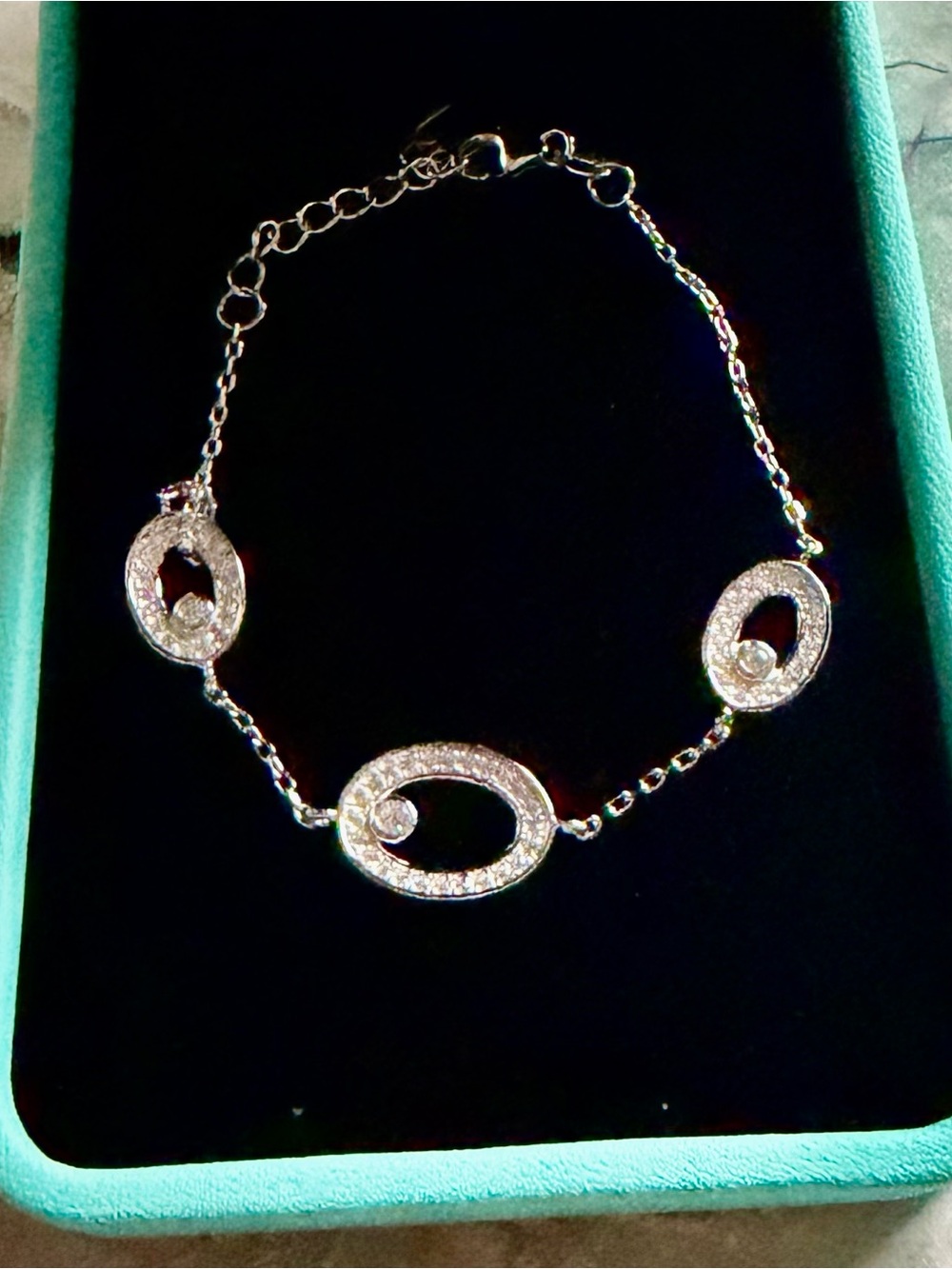 Silver Crystal Oval Link Bracelet in Silver Tone. Price listed is for both .